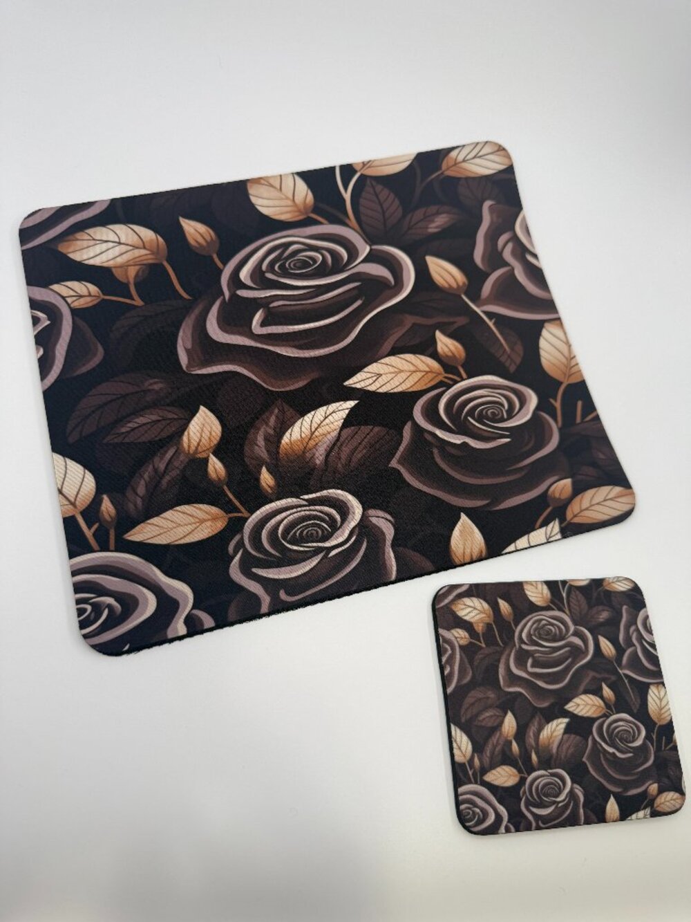 NEW! Beautiful Black Rose Mouse Pad & Coaster Set